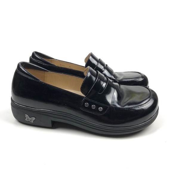 ALEGRIA BLACK LEATHER SLIP ON LOAFERS SIZE 40 - Picture 3 of 10